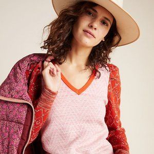 Anthropologie Cherie Puff Sleeve Pullover Sweater V-Neck RARE